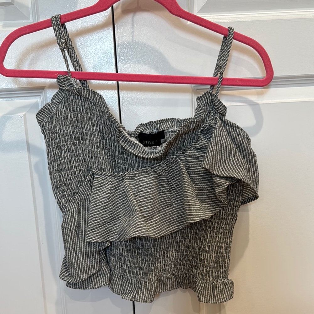 Striped Black and White Ruffle Top